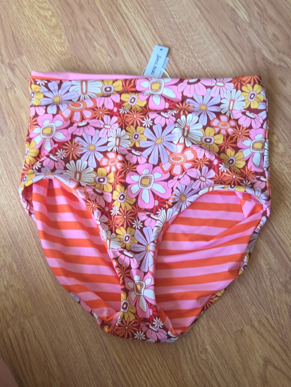 Lime Ricki Bikini Bottoms M Reversible Stripes and Floral 70s Hippie Boho Chic